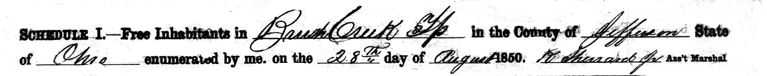 Heading from 1850 census sheet